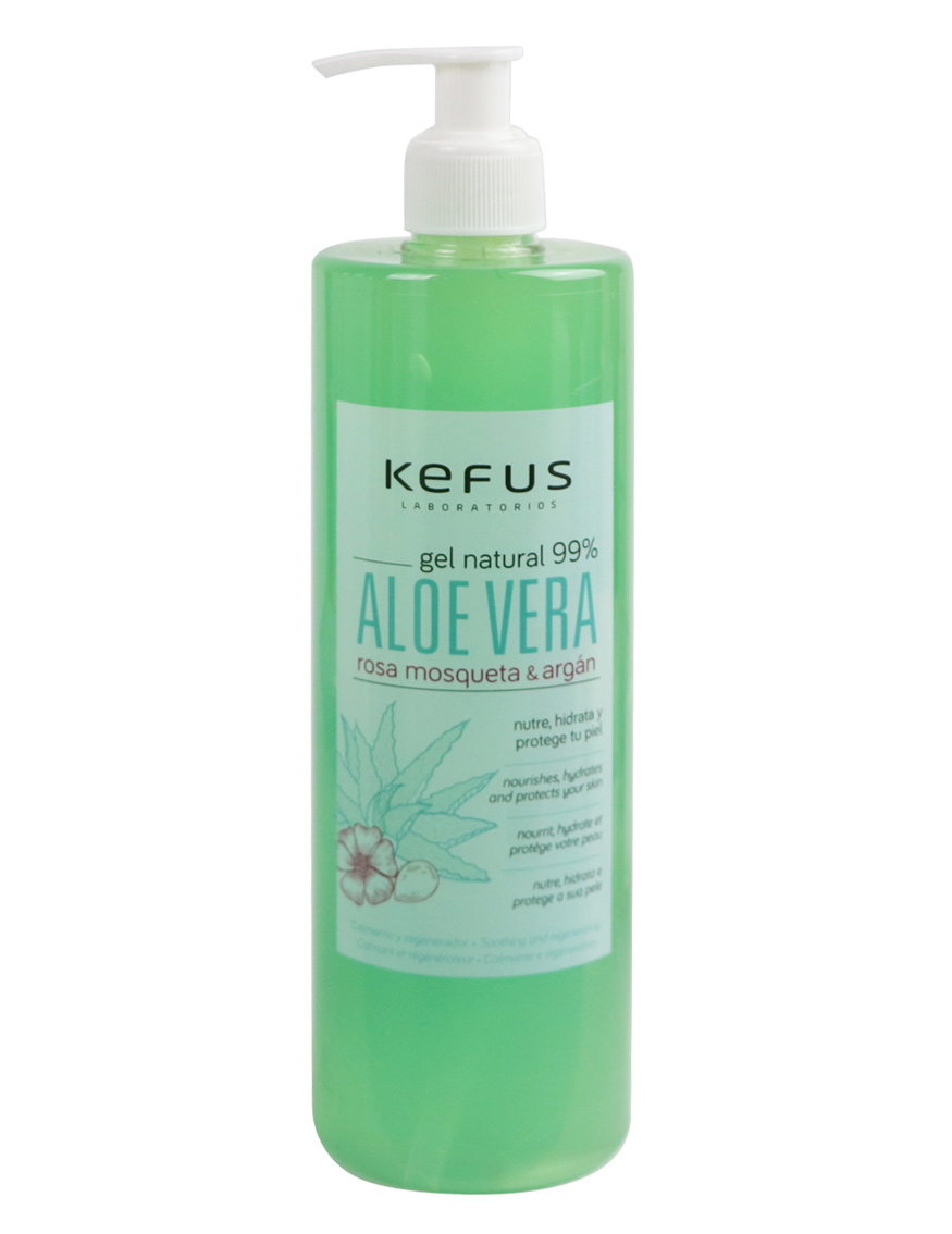 Gel de Aloe Vera Natural Verde Rosa Mosqueta y Argán Kefus 500 ml Expositor 12 u