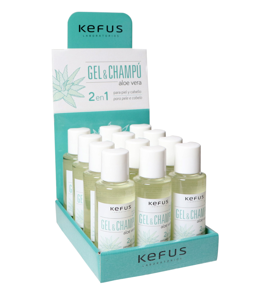 Expositor Gel de Baño y Champú Formato viaje 2 en 1 Kefus 100 ml